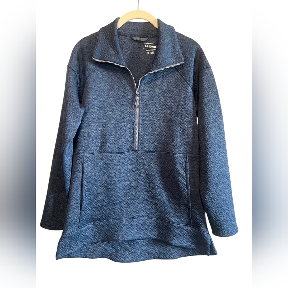 LL Bean Pullover Womens X-Small Blue Quilted Half Zip Fleece Sweater Pockets